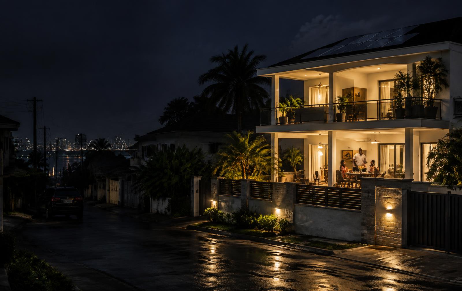 Maison alimentée par énergie solaire pendant une coupure à Douala
